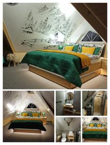 a collage of pictures of a bedroom with a bed at Apartament - Willa Na Górskim Szlaku in Murzasichle