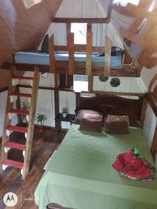 a bedroom with a bunk bed in a room at Cabaña bosque río celeste in San Rafael