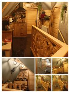 eine Collage mit Bildern einer Küche und eines Zimmers in der Unterkunft Apartament - Willa Na Górskim Szlaku in Murzasichle