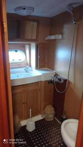 a small bathroom with a sink and a toilet at PRUVA YACHT in Istanbul