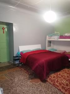una camera con un letto con una coperta rossa di Green House a Genova