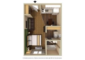 a floor plan of a small apartment with a bathroom at Extended Stay America Suites - Dallas - Plano in Plano