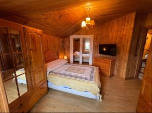 ein Schlafzimmer mit einem Bett und einem TV in einem Zimmer in der Unterkunft Apartamento cerca de la granja in Palazuelos de Eresma