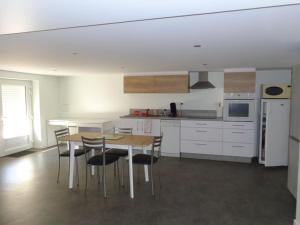 cocina con mesa, sillas y nevera en Appartement indépendant dans villa accessible PMR, en Saint-Chamond