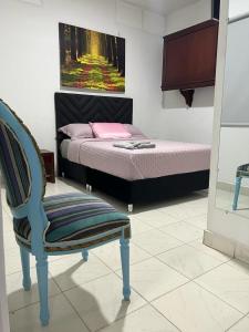 1 dormitorio con 1 cama, 1 silla y 1 pintura en COOL HOUSE 24Horas, en Arauca