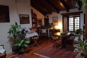 a living room with a table and some plants at B&B La Tour de Villa in Aosta