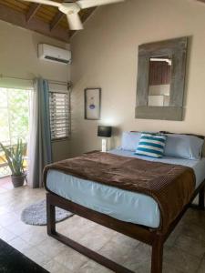 een slaapkamer met een groot bed in een kamer bij Beach Townhouse, near hip strip, beach, airport in Montego Bay