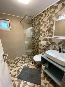 een badkamer met een wastafel en een toilet bij Adi&Nicol in Sibiu