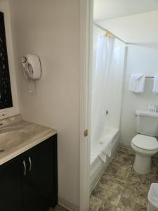 a bathroom with a toilet and a sink and a shower at The View Motel in Cottonwood