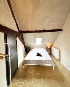 małą sypialnię z łóżkiem na poddaszu w obiekcie GiGi Home's w Antwerpii