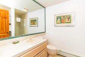 a bathroom with a sink and a toilet and a mirror at 107 McCloud - Highly Sought After Complex in Incline Village +14 photos