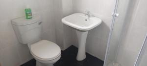 a white bathroom with a toilet and a sink at Tita comfortable home in Johannesburg