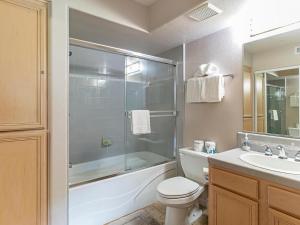 a bathroom with a shower and a toilet and a sink at Incredible Lake Tahoe Views 2 Master Suites and a Loft in Incline Village +14 photos