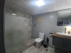 a bathroom with a toilet and a sink at Happy Accomation Houses 192mt to Harbour no6 in Marmaris +29 photos