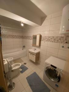 プリズレンにあるViolin 2 bedroom Apartment downtown Prizrenのバスルーム(トイレ、洗面台、洗濯機付)
