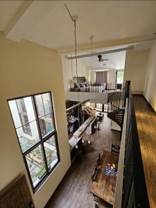 an aerial view of a living room and dining room at Loft Candelaria Antigua in Antigua Guatemala