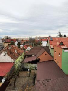 an overhead view of a city with roofs at Arti Studio in Braşov