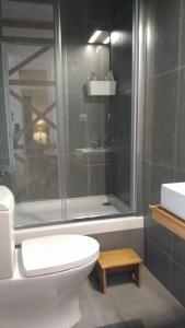 La salle de bains est pourvue d'une douche, de toilettes et d'un lavabo. dans l'établissement Casa do Passadiço, à Lisbonne