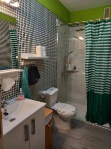 y baño con aseo, ducha y lavamanos. en Apartamento en Tenerife Islas Canarias, en Candelaria