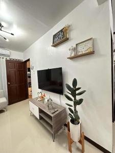 a living room with a television and a potted plant at Casa Mercado III in Lipa +13 photos
