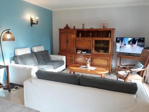 - un salon avec un canapé et une télévision dans l'établissement Gîte Fontenay-sur-Eure, 6 pièces, 10 personnes - FR-1-581-75, à Fontenay-sur-Eure