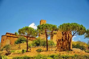 un castillo con árboles delante de él en Country House La Torre, en Tuscania