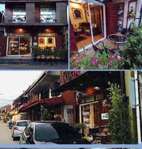a collage of three pictures of a building and a street at Granny One Guest House in Chiang Khan