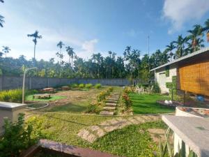 a backyard with a garden with palm trees at ARECA MUINE HOMESTAY in Phan Thiet