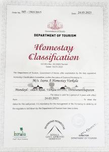 a letter from the department of tourismencyclassification at The Ixora - A Boutique Homestay in Varkala