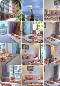 a collage of photos of a woman in a room at Đức An Hotel in Tam Ðảo