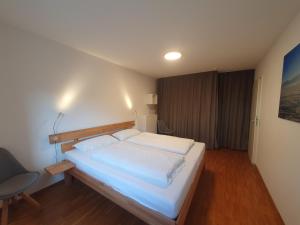 a bedroom with a bed and a desk and a chair at Ferienwohnung BaMBi in Prien am Chiemsee