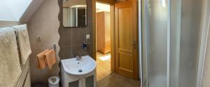a small bathroom with a sink and a shower at Penzion Olga Hajasova in Bojnice +41 photos