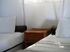 Kleines Zimmer mit 2 Betten und einem Tisch in der Unterkunft Delicious Monster Accommodation in Port St Johns