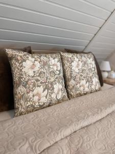 a couch with two pillows on top of it at Pine & Oak Holiday Home in Fužine
