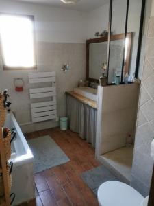 a bathroom with a tub and a sink and a mirror at Villa La Ressourcerie a Saignon in Saignon