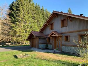 a large house with a grassy yard in front at Chalet des Jonquilles - Au calme, bordant la forêt in Gerbépal