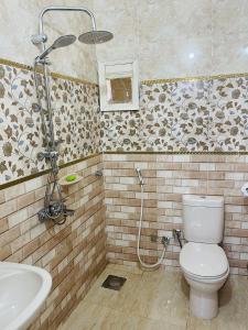 a bathroom with a toilet and a sink at Wanas Kato Guest House in Shellal