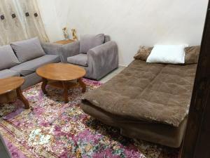 - un salon avec un canapé et une table dans l'établissement Traveler's house, à Jerash