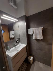 een badkamer met een wastafel en een spiegel bij Bed & breakfast Villa Maria in Cavalese
