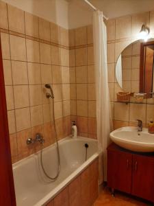 een badkamer met een douche, een bad en een wastafel bij Sunhouse Home in Szombathely