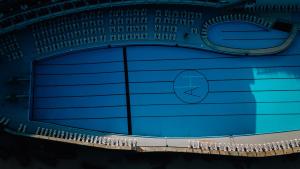 a close up of a building with a blue garage at Arribas Sintra Hotel in Sintra