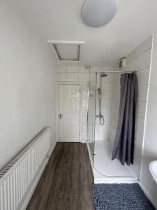 La salle de bains est pourvue d'une douche et d'un lavabo. dans l'établissement Whole House… It is what it is, à Bristol