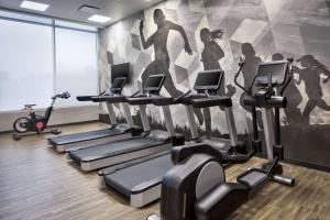 a gym with tread machines and a wall mural at Hyatt House Denver Aurora Anschutz Medical Campus in Aurora