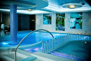 a large swimming pool in a hotel with a swimming pool at Domki Czarny Groń in Rzyki