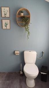 a bathroom with a toilet with a plant on the wall at Haus Stefanie Elvire in Kurort Altenberg
