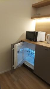 eine Mikrowelle auf einer Küchentheke in der Unterkunft fragilerooms in Dolo
