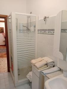 uma casa de banho com um chuveiro e um lavatório. em Bici Grill Decimo Miglio em Ciampino