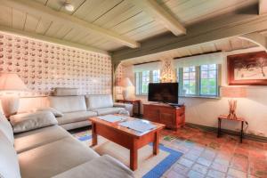a living room with a couch and a tv at Friesenhaus Sara S2 in Wenningstedt