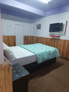 a bedroom with a bed and a flat screen tv at KDol Residency in Darjeeling