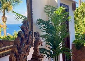 a mirror with a plant in front of a building at VILLA LOU TAORMINA Exclusive Use of Pool in Taormina
